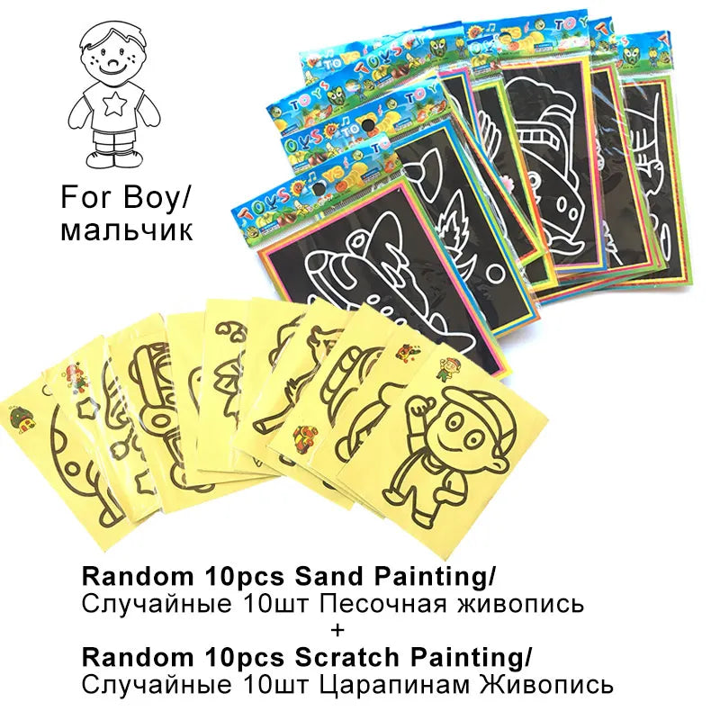 20Pcs/10Pcs Magic Scratch Art Doodle Pad Sand Painting Cards Early Educational Learning Creative Drawing Toys for Children