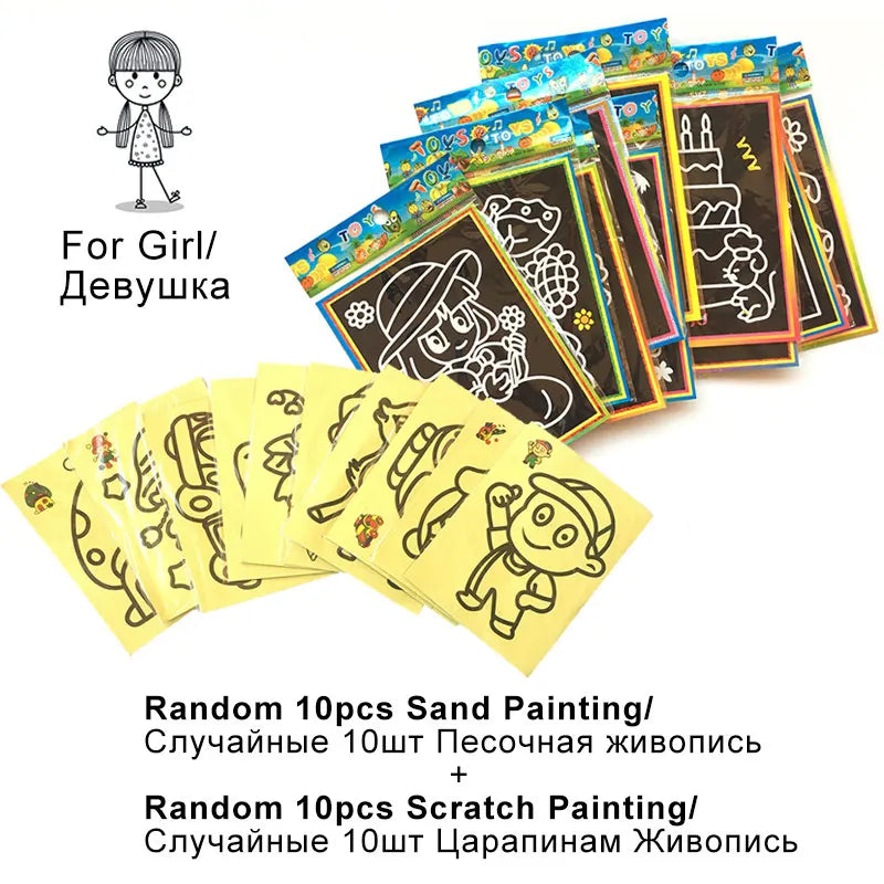 20Pcs/10Pcs Magic Scratch Art Doodle Pad Sand Painting Cards Early Educational Learning Creative Drawing Toys for Children