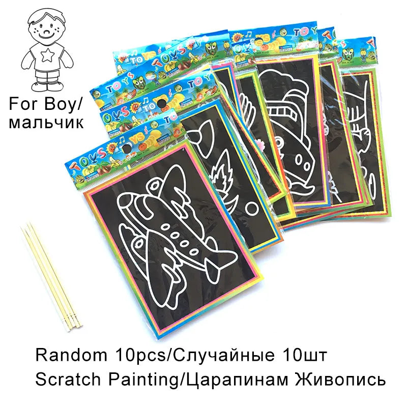 20Pcs/10Pcs Magic Scratch Art Doodle Pad Sand Painting Cards Early Educational Learning Creative Drawing Toys for Children