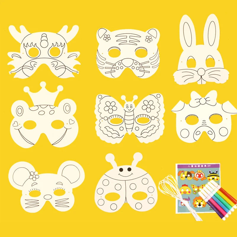 8Pcs Cartoon Animal Painting Masks Diy Color Kindergarten Graffiti Coloring Crafts Toys Children Creative Hand-Painted Fun Toys