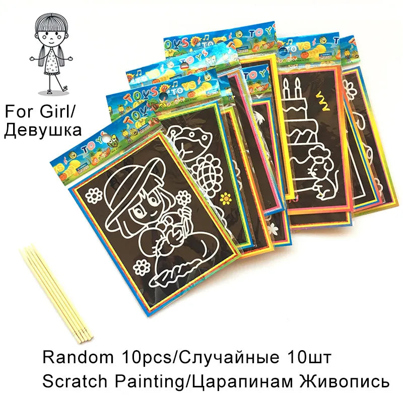 20Pcs/10Pcs Magic Scratch Art Doodle Pad Sand Painting Cards Early Educational Learning Creative Drawing Toys for Children
