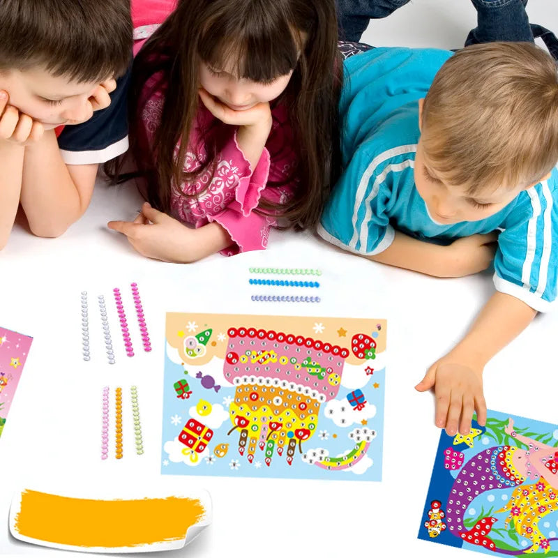 Children Stickers Toy DIY Handmade Material Pack Plush Ball/Diamond/Button/EVA/Dot Puzzle Toys Kids Rewards Birthday Gifts TMZ