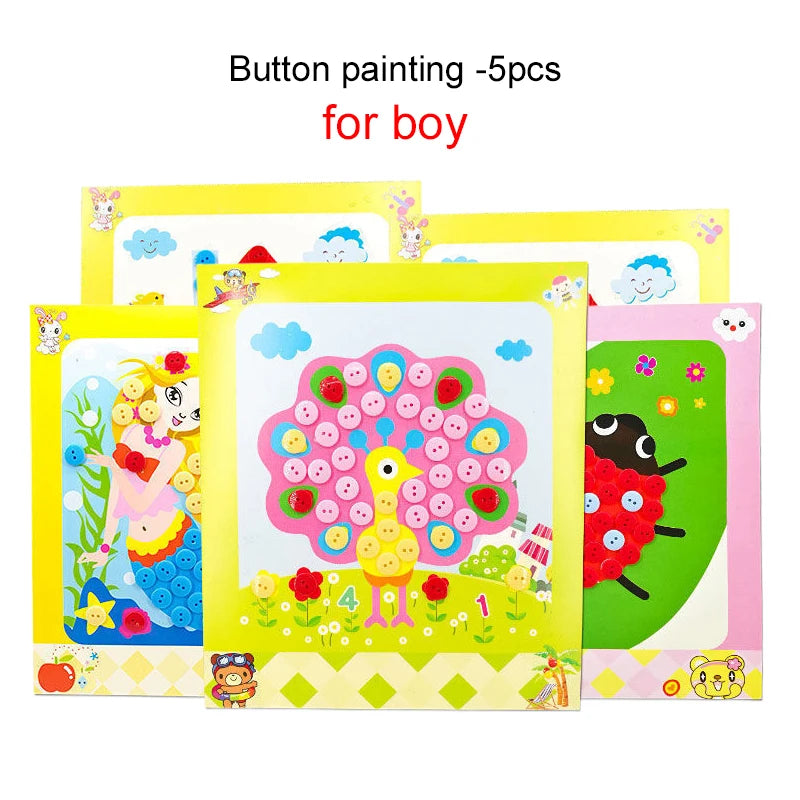 Button/Pompom/Diamond Stickers Children DIY Toys Puzzle Early Education Kids Handmade Creative Painting Birthday Gifts TMZ