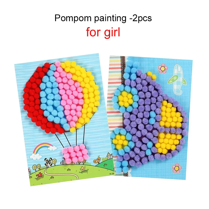 Button/Pompom/Diamond Stickers Children DIY Toys Puzzle Early Education Kids Handmade Creative Painting Birthday Gifts TMZ