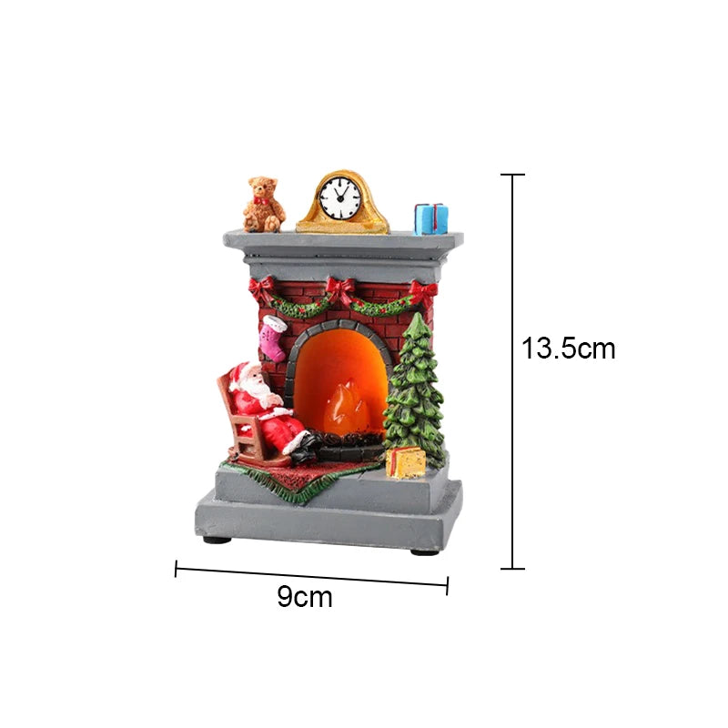 Christmas Glowing Ornaments Santa Claus Snowman Fireplace Resin LED Night Light Christmas Decoration Holiday Kids Toys Gift