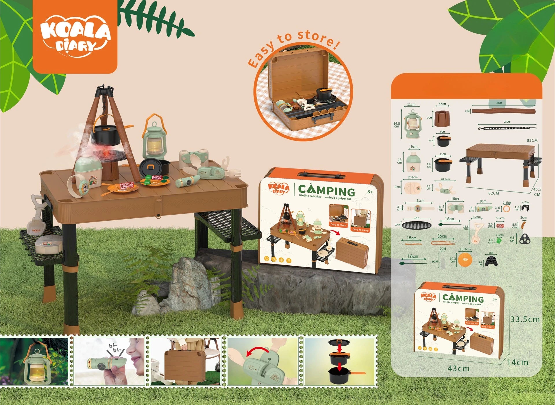 Kids Camping Set Toy Outdoor Explorer Kit Pretend Play OPTIONAL Tent Campfire Binocular Watch Bag Birthday Gift for Boys Girls