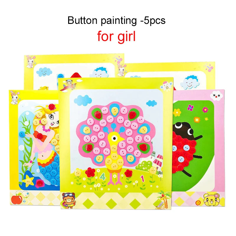 Button/Pompom/Diamond Stickers Children DIY Toys Puzzle Early Education Kids Handmade Creative Painting Birthday Gifts TMZ