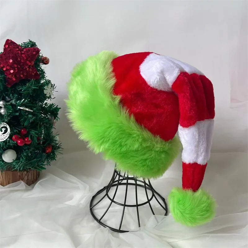 Splicing Christmas Santa Hat Xmas Long Plush Holiday Red Hat For Woman And Man Unisex 2025 New Year Festive Party Supplies Gifts