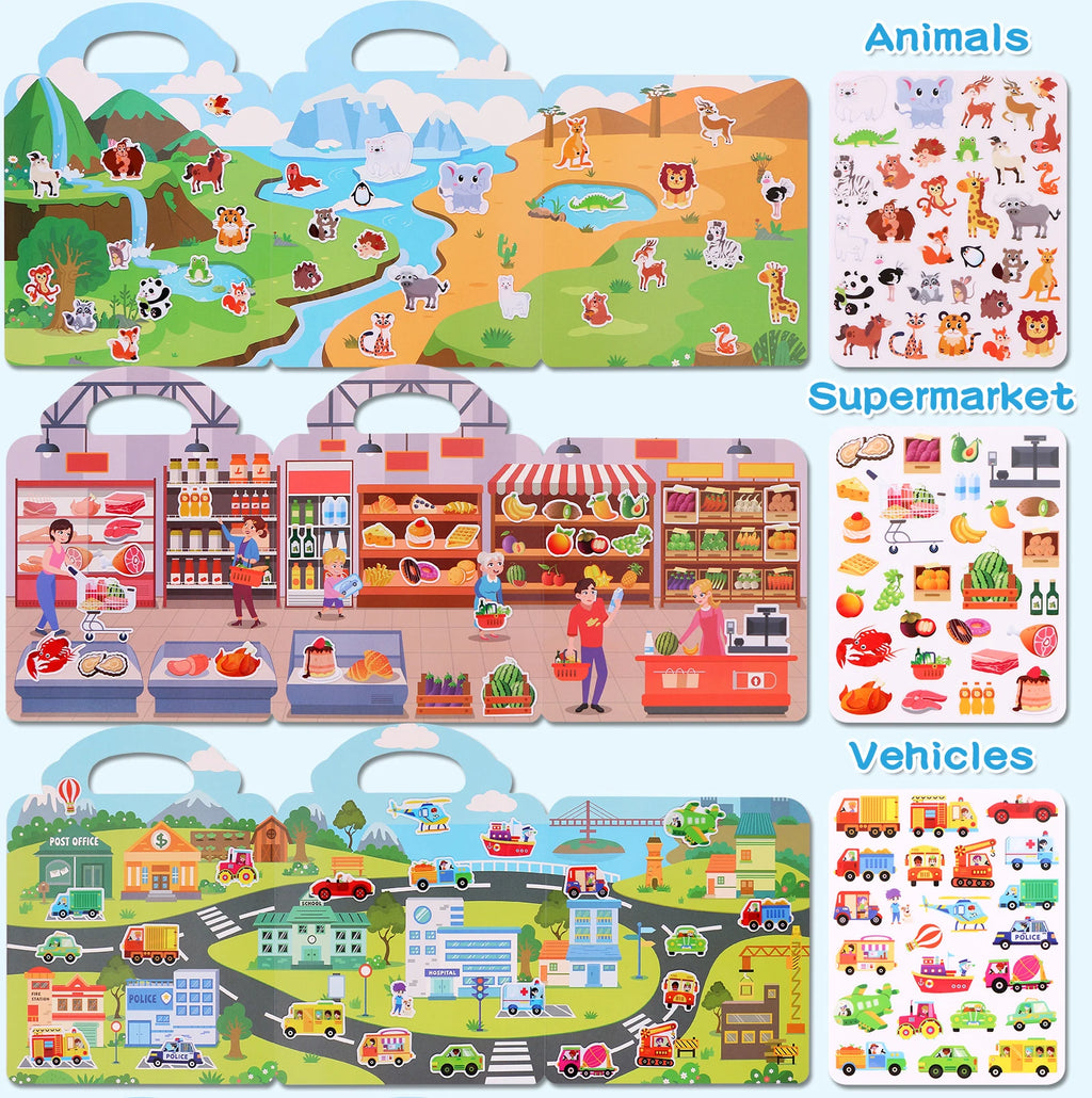Kids' Reusable DIY Sticker Books Multi-Theme Bubble Sticker Jelly Stickers Portable Montessori Sticker Toy Gifts for Children