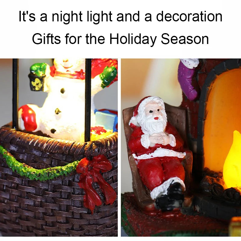 Christmas Glowing Ornaments Santa Claus Snowman Fireplace Resin LED Night Light Christmas Decoration Holiday Kids Toys Gift