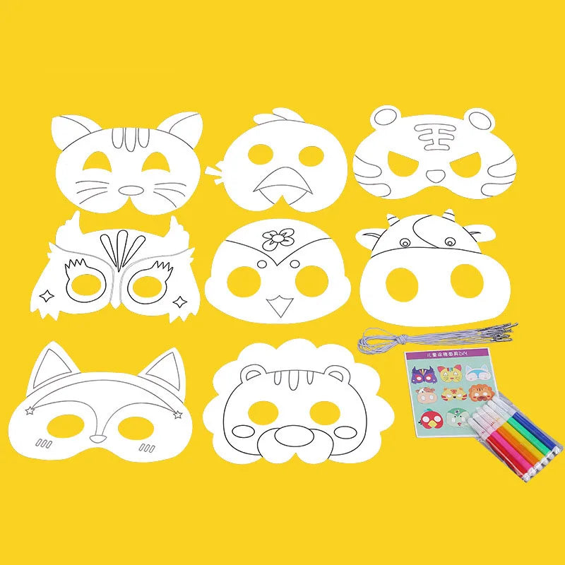 8Pcs Cartoon Animal Painting Masks Diy Color Kindergarten Graffiti Coloring Crafts Toys Children Creative Hand-Painted Fun Toys