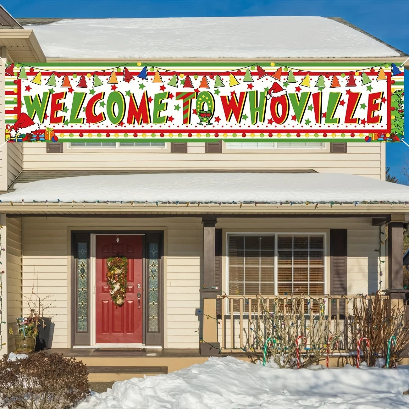 Large Whoville Christmas Decorations Banner Welcome To Whoville Yard Sign Hanging Banner Outdoor Christmas Decorations Grinch