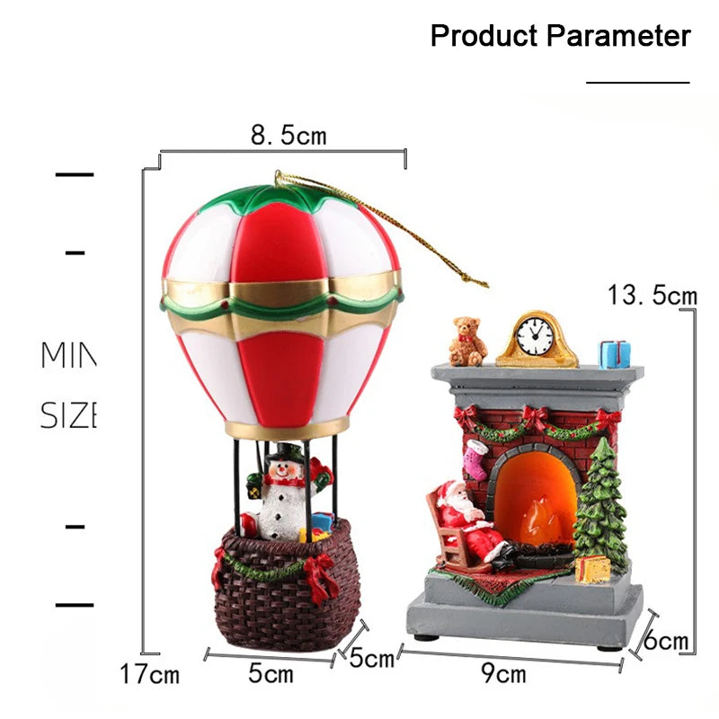 Christmas Glowing Ornaments Santa Claus Snowman Fireplace Resin LED Night Light Christmas Decoration Holiday Kids Toys Gift