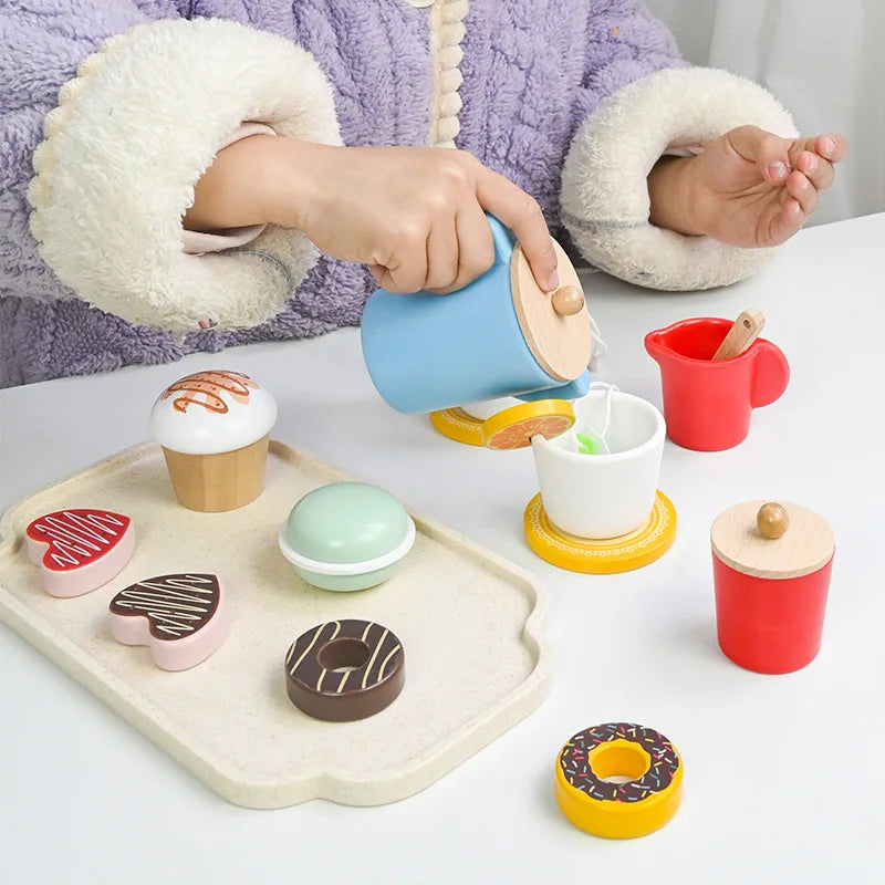 Wooden Cake Toys Kitchen Playset Play Food Pretend Kit Cutting Food Set for Kidren Montessori Learning Educational Party Toys