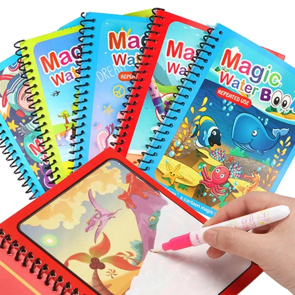 1P Reusable Water Drawing Book - Mess-Free Magic Painting Pad with Refillable Water Pen