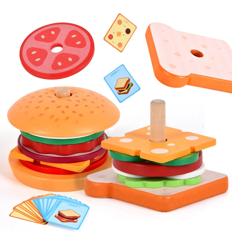 Children's simulation food toys, burgers / sandwiches, sets of columns, assembled matching, play house kitchen / restaurant game