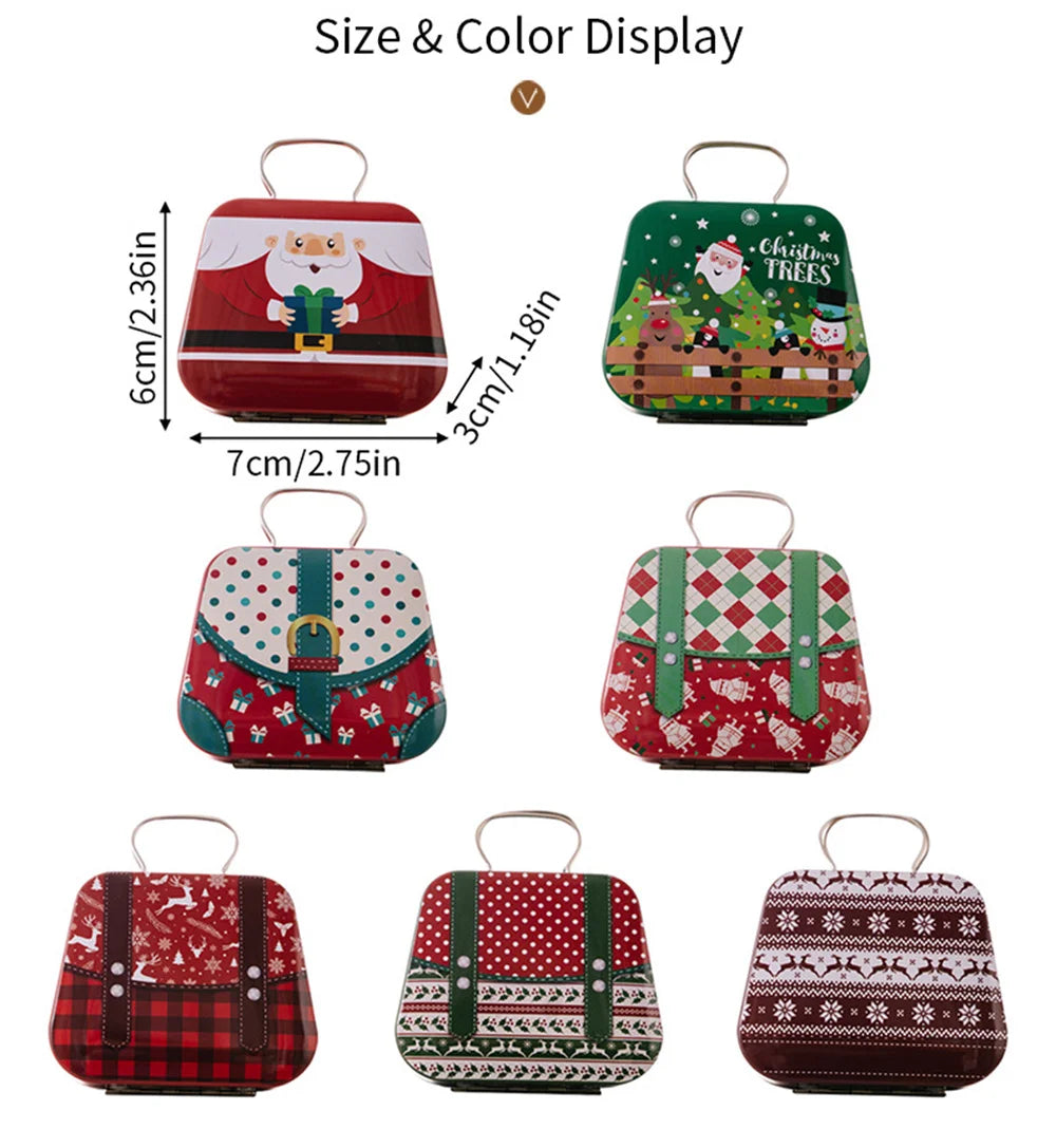 Christmas Decoration 2024  Metal Box Handbag Shape Tin Jar Jewelry Storage Case Kids Gift Can Storage Boxes Xms Party Decors