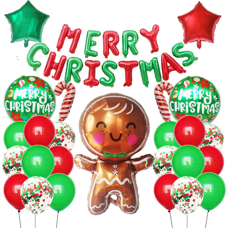 Christmas Balloon Garland Arch Kit Balloons Gingerbread Man Red Green Candy Cane Foil Balloons for Xmas New Year Decorations