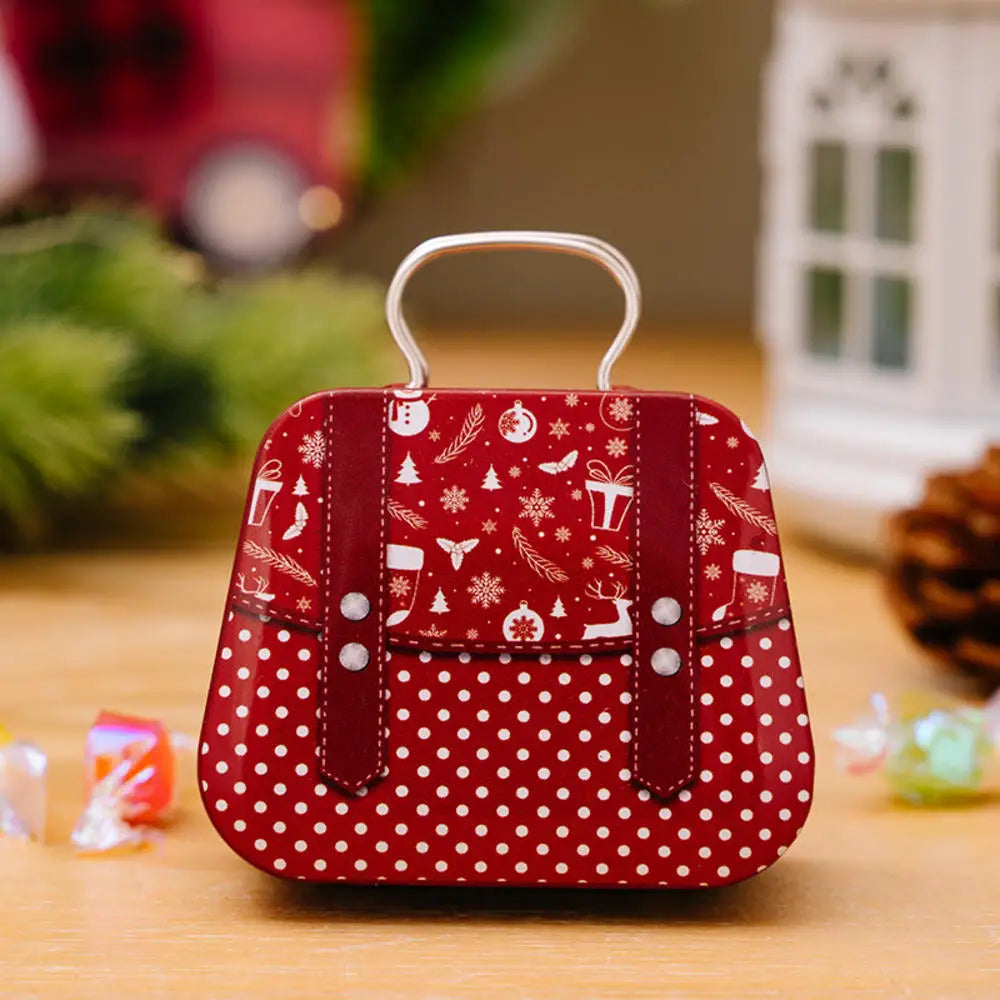 Christmas Decoration 2024  Metal Box Handbag Shape Tin Jar Jewelry Storage Case Kids Gift Can Storage Boxes Xms Party Decors