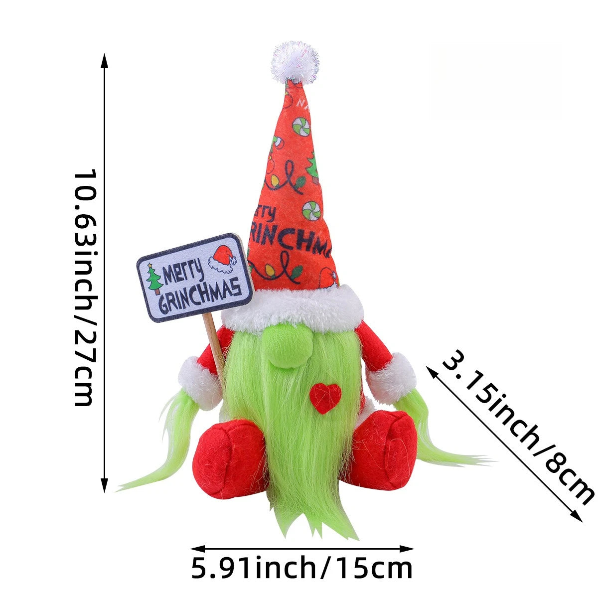 Long Bearded Grinch Green Haired Monster Doll Dwarf Festival Party Sitting Posture Green Haired Faceless Doll Scene Decoration