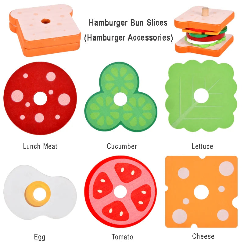 Children's simulation food toys, burgers / sandwiches, sets of columns, assembled matching, play house kitchen / restaurant game