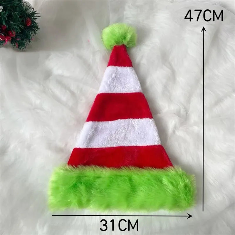 Splicing Christmas Santa Hat Xmas Long Plush Holiday Red Hat For Woman And Man Unisex 2025 New Year Festive Party Supplies Gifts