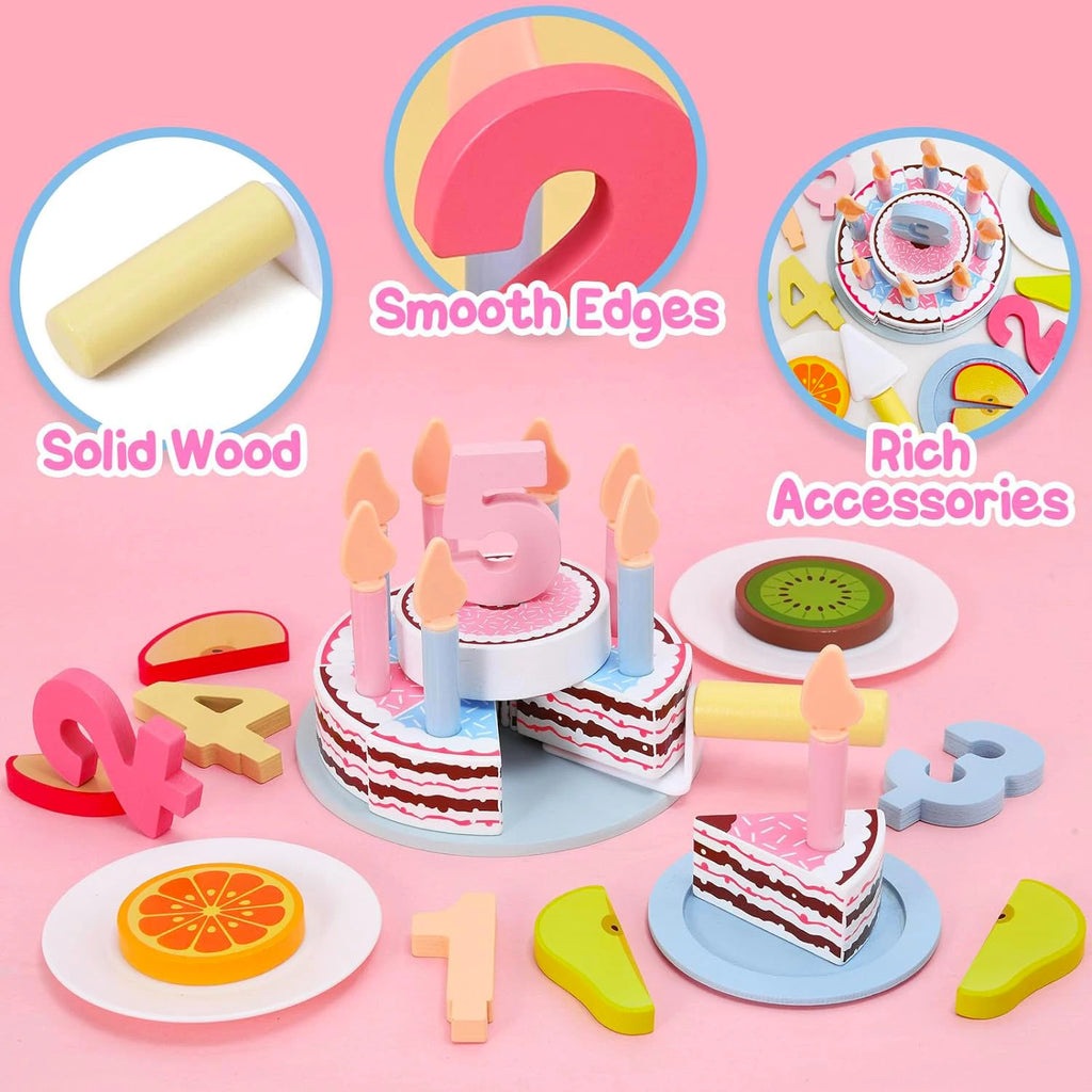 Wooden Cake Toys Kitchen Playset Play Food Pretend Kit Cutting Food Set for Kidren Montessori Learning Educational Party Toys