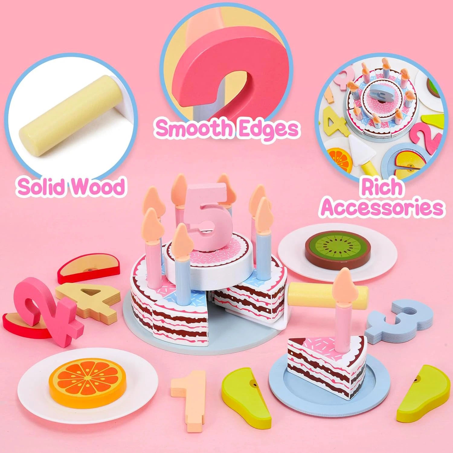 Wooden Cake Toys Kitchen Playset Play Food Pretend Kit Cutting Food Set for Kidren Montessori Learning Educational Party Toys