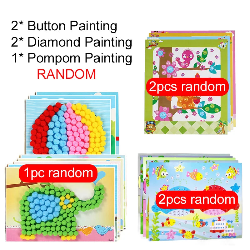 Button/Pompom/Diamond Stickers Children DIY Toys Puzzle Early Education Kids Handmade Creative Painting Birthday Gifts TMZ