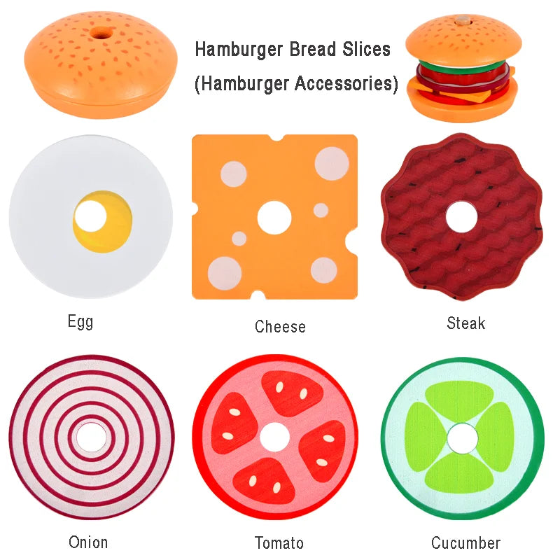 Children's simulation food toys, burgers / sandwiches, sets of columns, assembled matching, play house kitchen / restaurant game