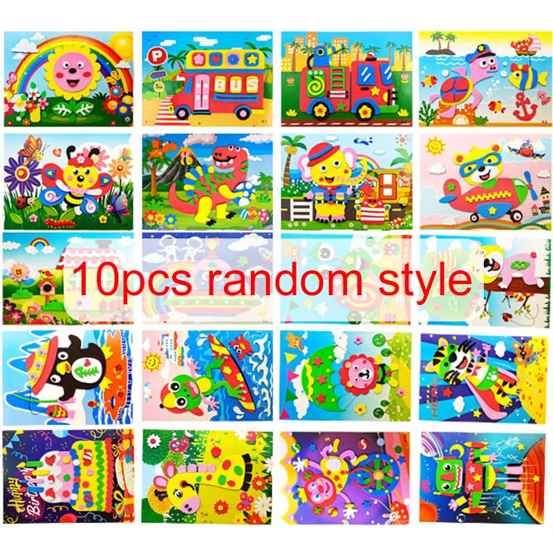 Children Stickers Toy DIY Handmade Material Pack Plush Ball/Diamond/Button/EVA/Dot Puzzle Toys Kids Rewards Birthday Gifts TMZ