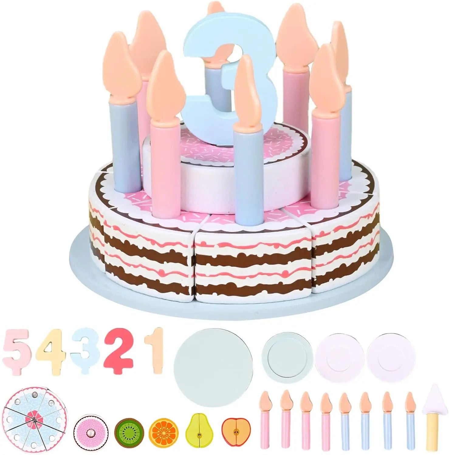 Wooden Cake Toys Kitchen Playset Play Food Pretend Kit Cutting Food Set for Kidren Montessori Learning Educational Party Toys