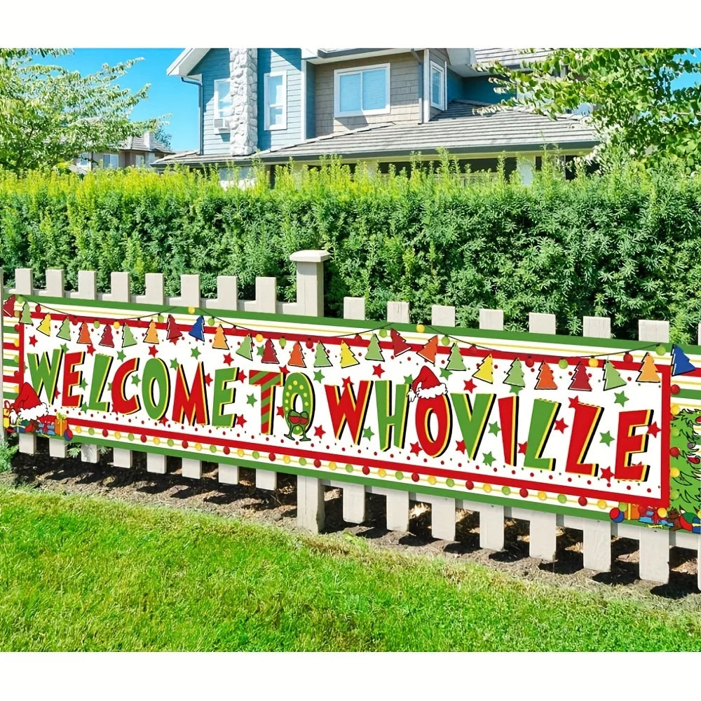 Large Whoville Christmas Decorations Banner Welcome To Whoville Yard Sign Hanging Banner Outdoor Christmas Decorations Grinch