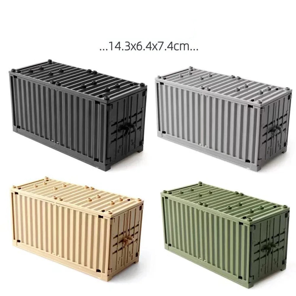 MOC Military Container Building Blocks Box Toys for Boys WW2 War Base Technical Bricks Creative DIY Juguete Bloques Brinquedos