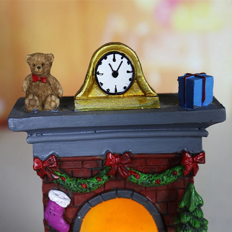 Christmas Glowing Ornaments Santa Claus Snowman Fireplace Resin LED Night Light Christmas Decoration Holiday Kids Toys Gift