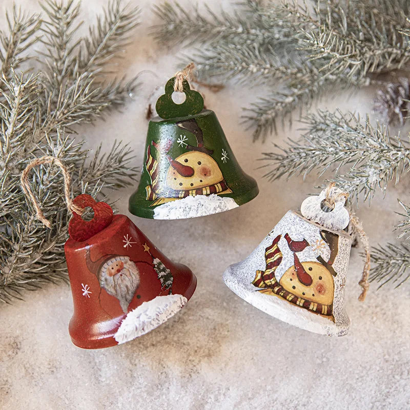 Christmas Bells Ornaments, Retro Wrought Iron Photo Frame Decor, Xmas Tree Pendant for Home Festival Atmosphere Decorations