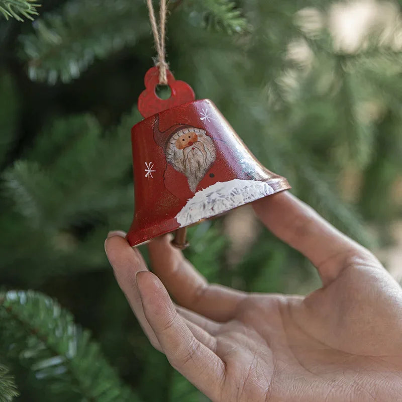Christmas Bells Ornaments, Retro Wrought Iron Photo Frame Decor, Xmas Tree Pendant for Home Festival Atmosphere Decorations