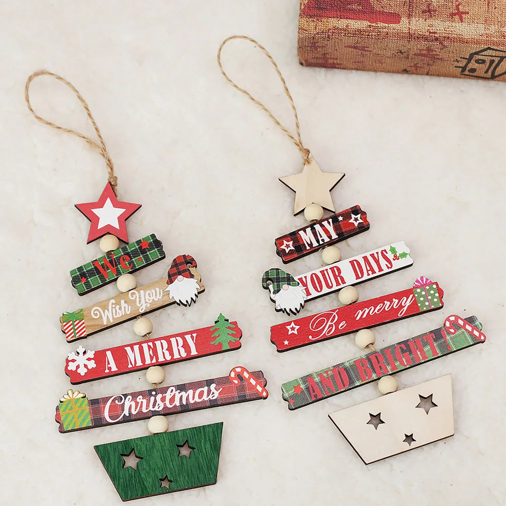 Christmas Wooden Pendant Hanging Door Decorations Xmas Tree Ornaments For Cristmas Xmas Navidad Happy New Year 2024