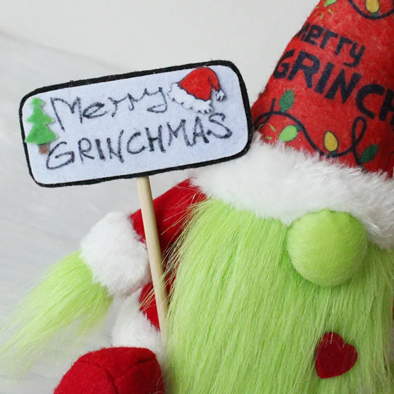 Long Bearded Grinch Green Haired Monster Doll Dwarf Festival Party Sitting Posture Green Haired Faceless Doll Scene Decoration