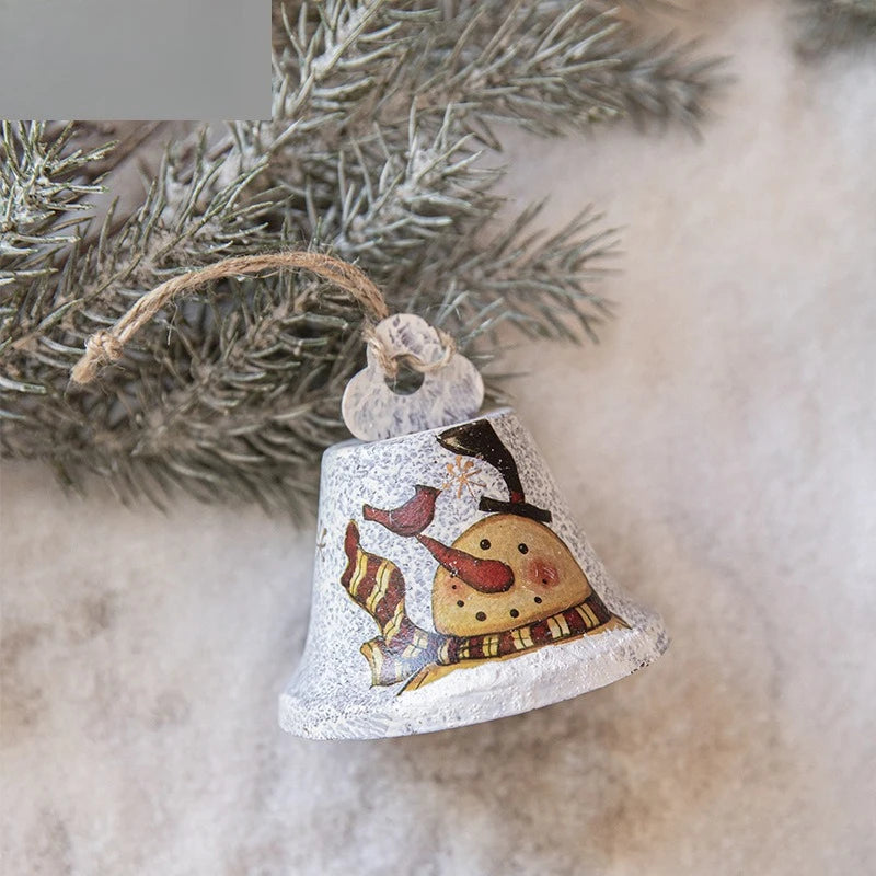 Christmas Bells Ornaments, Retro Wrought Iron Photo Frame Decor, Xmas Tree Pendant for Home Festival Atmosphere Decorations