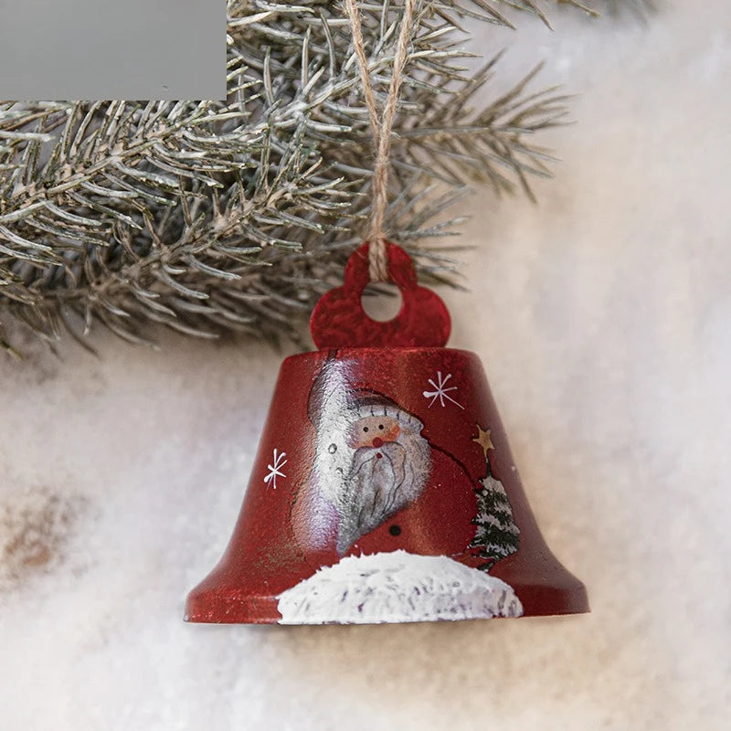 Christmas Bells Ornaments, Retro Wrought Iron Photo Frame Decor, Xmas Tree Pendant for Home Festival Atmosphere Decorations