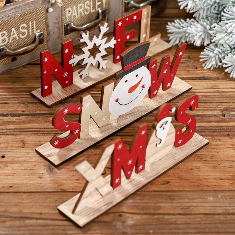 1pcChristmas Wooden Ornaments Letter Christmas Carols Snowman Desktop Creative Printed Ornaments Christmas Gifts
