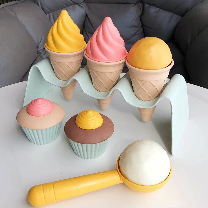 Children Beach toys play sand wheat straw material ice cream toys digging sand tools environmental Nordic wind outdoor