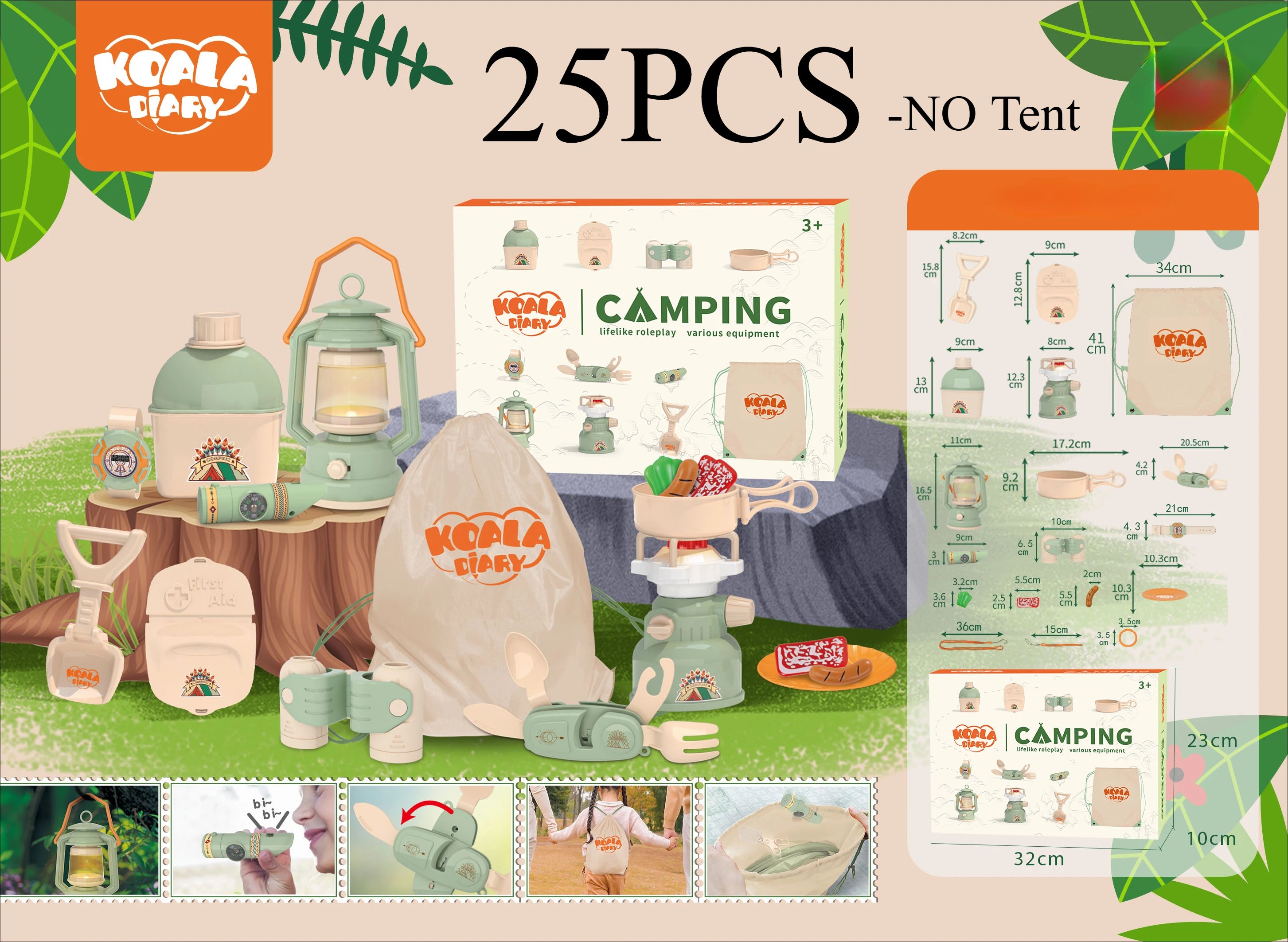 Kids Camping Set Toy Outdoor Explorer Kit Pretend Play OPTIONAL Tent Campfire Binocular Watch Bag Birthday Gift for Boys Girls