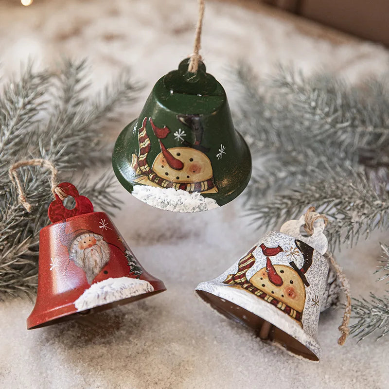 Christmas Bells Ornaments, Retro Wrought Iron Photo Frame Decor, Xmas Tree Pendant for Home Festival Atmosphere Decorations