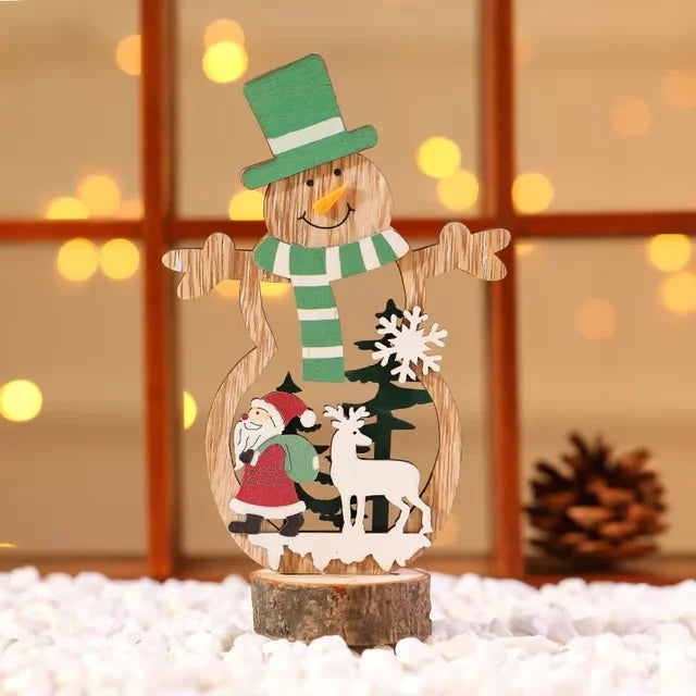 Christmas Decoration DIY Wooden Crafts Creative Ornaments Santa Claus Snowman Reindeer Christmas Desktop Decoration Gifts