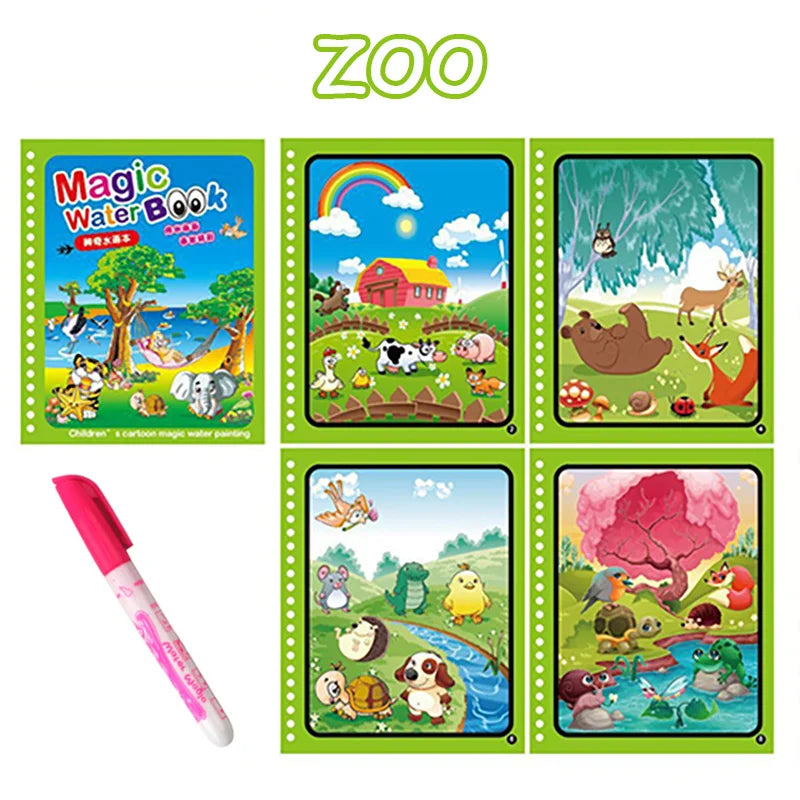 1P Reusable Water Drawing Book - Mess-Free Magic Painting Pad with Refillable Water Pen