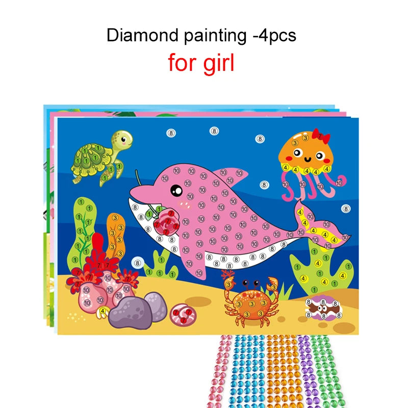 Button/Pompom/Diamond Stickers Children DIY Toys Puzzle Early Education Kids Handmade Creative Painting Birthday Gifts TMZ