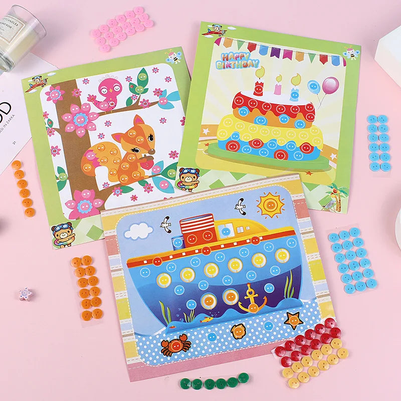 Children Stickers Toy DIY Handmade Material Pack Plush Ball/Diamond/Button/EVA/Dot Puzzle Toys Kids Rewards Birthday Gifts TMZ